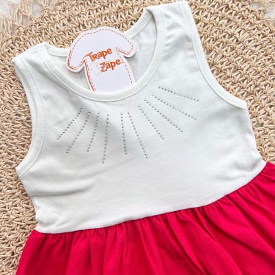 Vestido Três Marias com Brilhos - Off White, Pink e Marinho